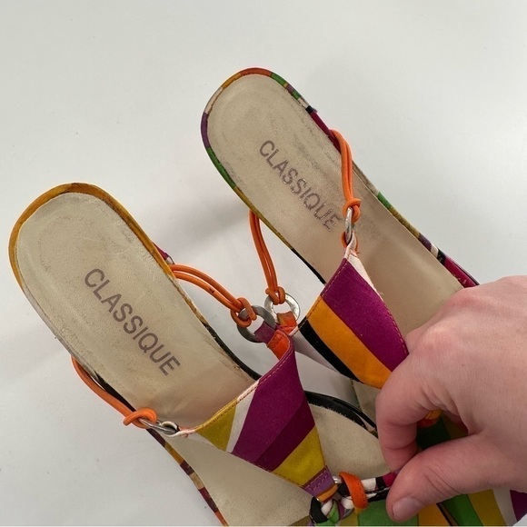 Classique heels size 7 multicolored satin psychedelic slides vintage 80s 90s - Picture 13 of 15